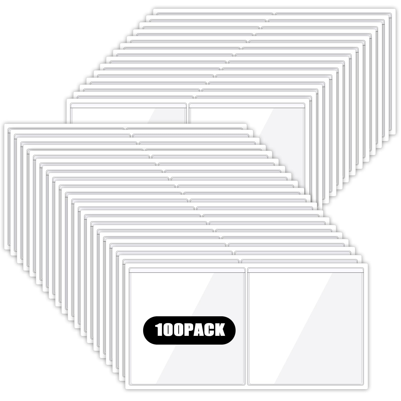 100 Packs Adhesive Label Storage Bin Pockets Clear Plastic Index Card Pockets...