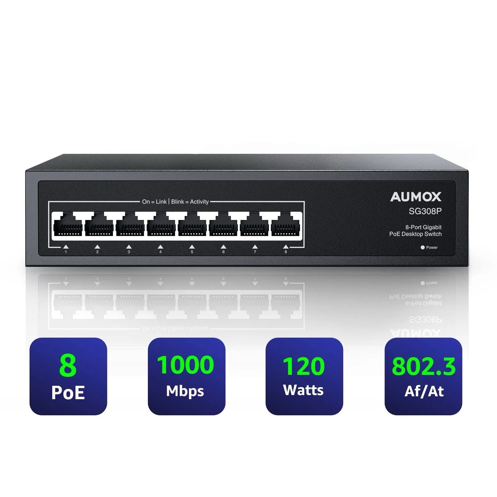 Aumox Pro SG308P 8 Port Gigabit PoE Switch NOB