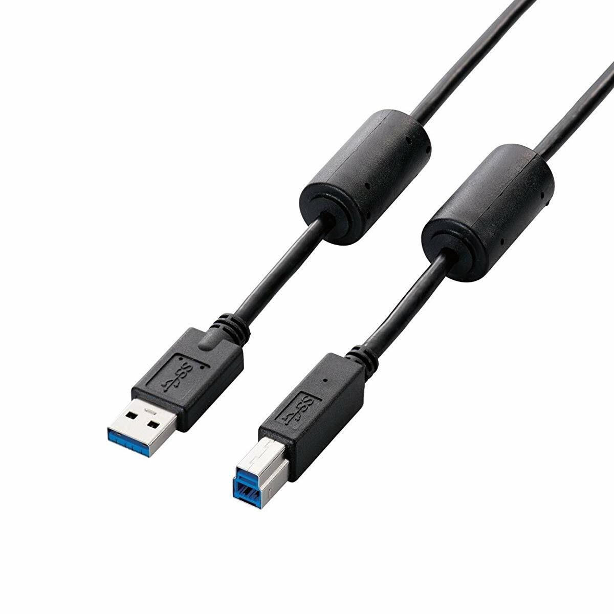 ELECOM USB30 A-B cable 2m USB3-BF20BK black ferrite core Japan new