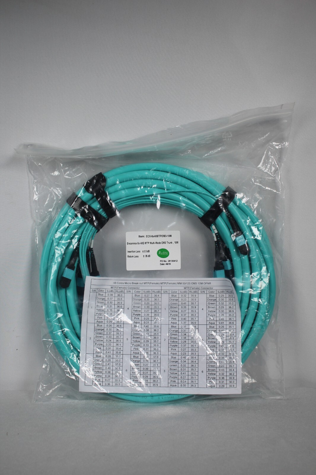 ENCONNEX MTP TRUNK CABLE OM3 50/125 40G MULTI-MODE 48CORE OFNR ECX6X40MTPOM3-10M
