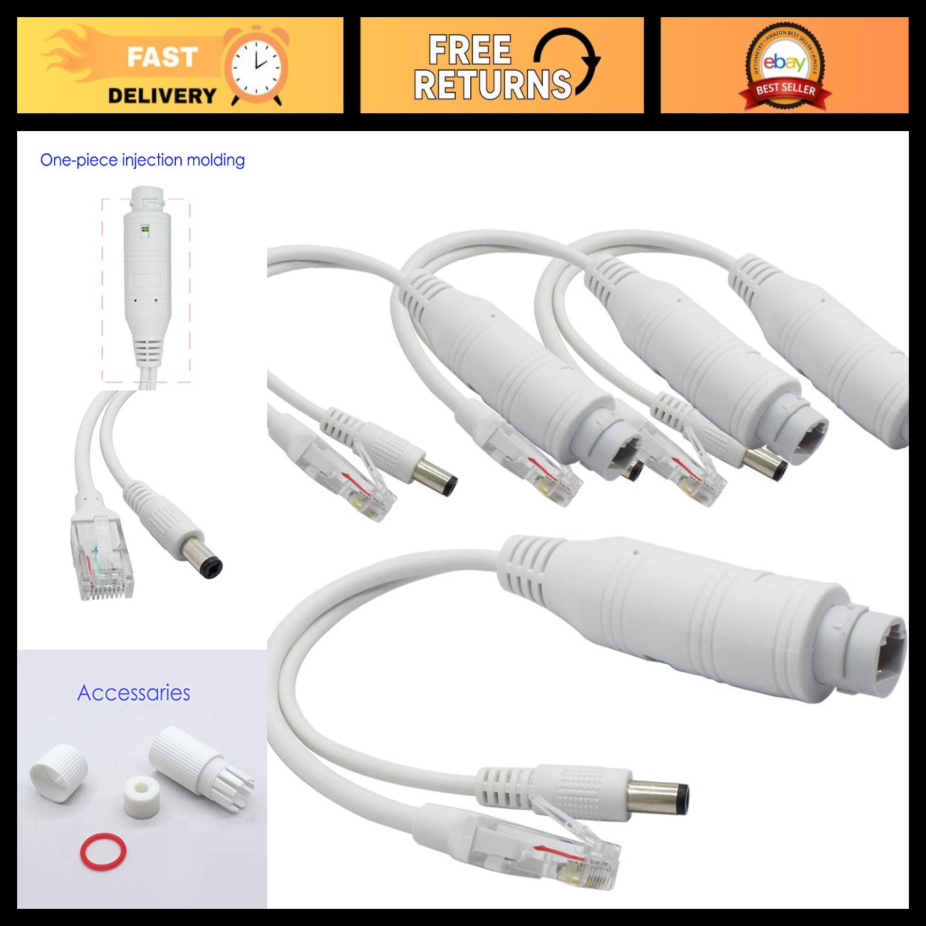 4-Pack Waterproof 48V to 12V PoE Splitter Adapter, IEEE 802.3af, 10/100Mbps for