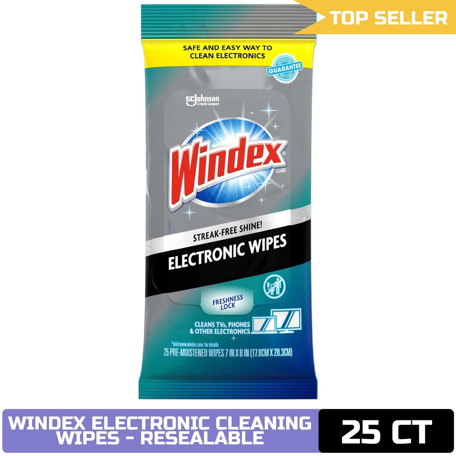 Windex 25 Count Electronic Cleaning Wipes - Resealable Pouch for TVs & Phones