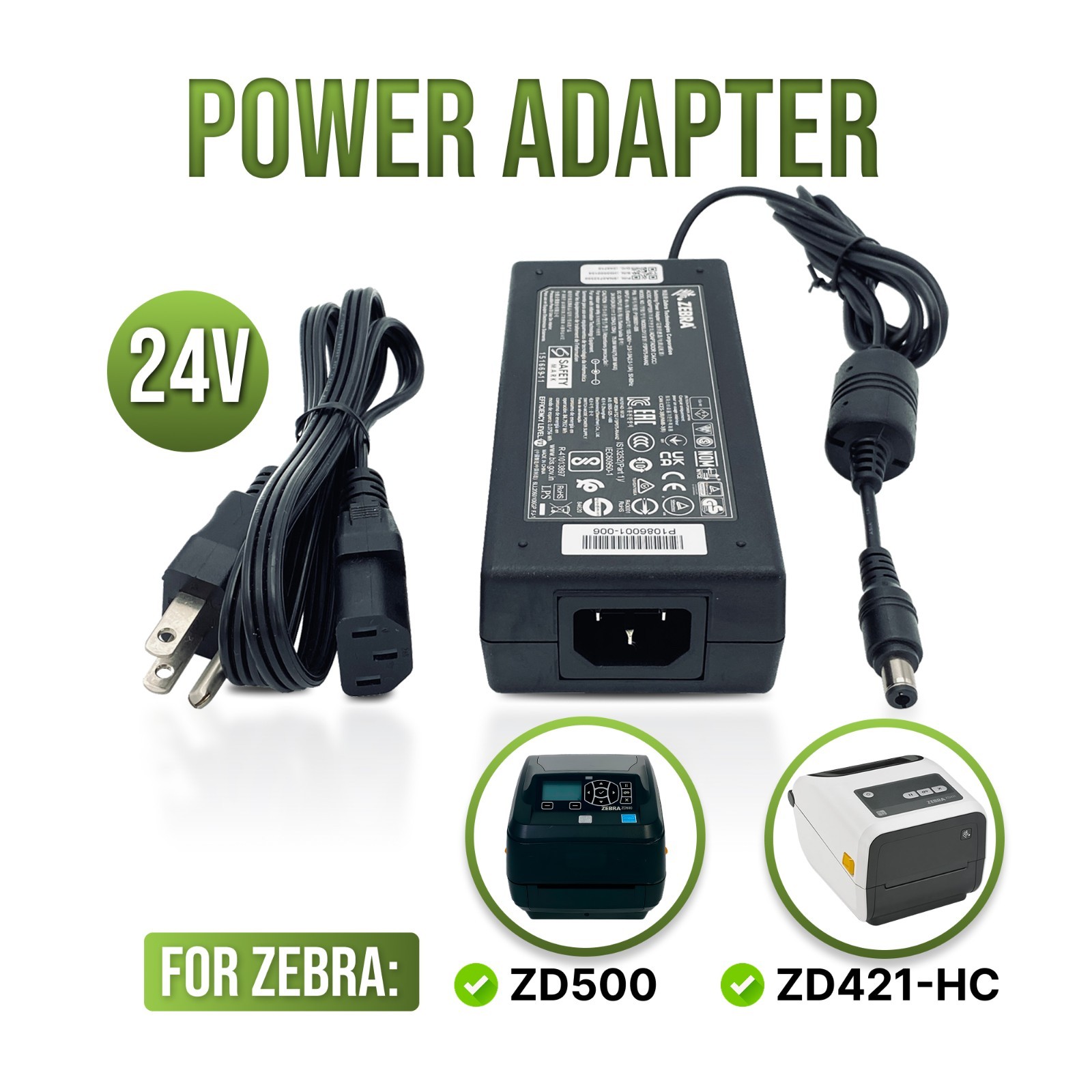 NEW Original Zebra 75W AC Power Adapter for ZD421-HC ZD500 Thermal Label Printer