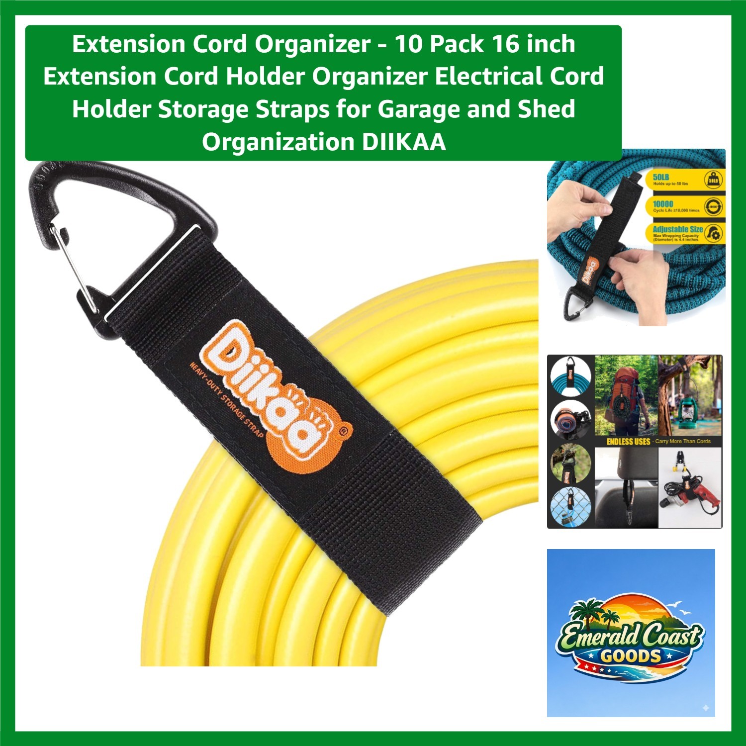 16-Inch Multi-Utility Extension Cord Holder - 10 Pack for Garage Organization