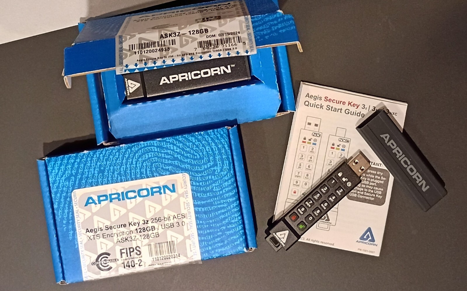 128 GB Apricorn Aegis Secure Key 3z 256-bit AES XTS USB 3.0 Memory Key