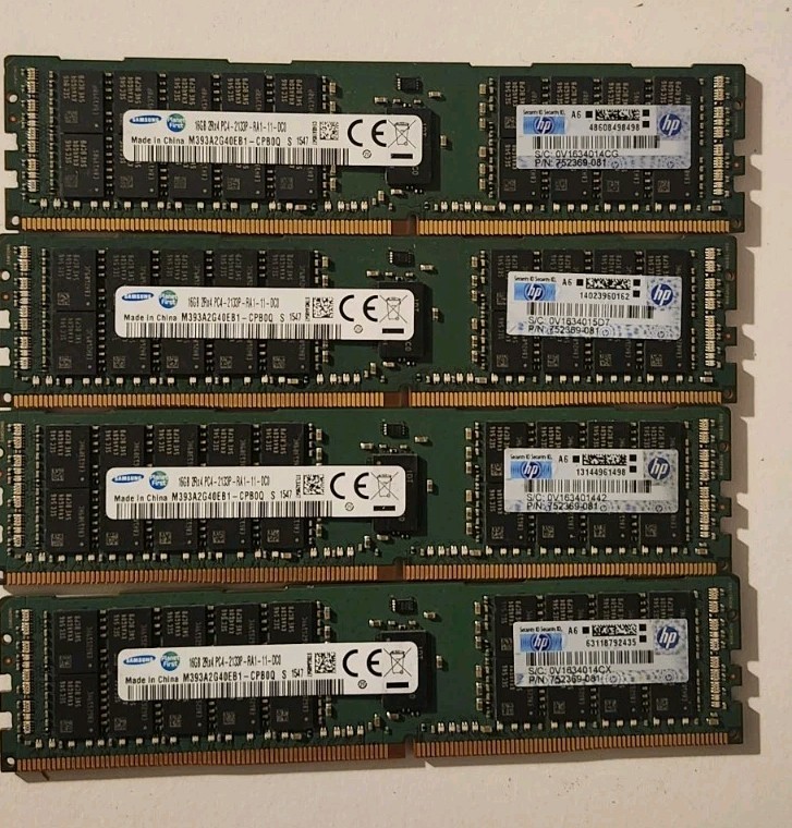 HPE 752369-081 726719-B21 16GB 2Rx4 PC4-2133P DDR4 ECC Reg Lot of 4 Samsung 64GB
