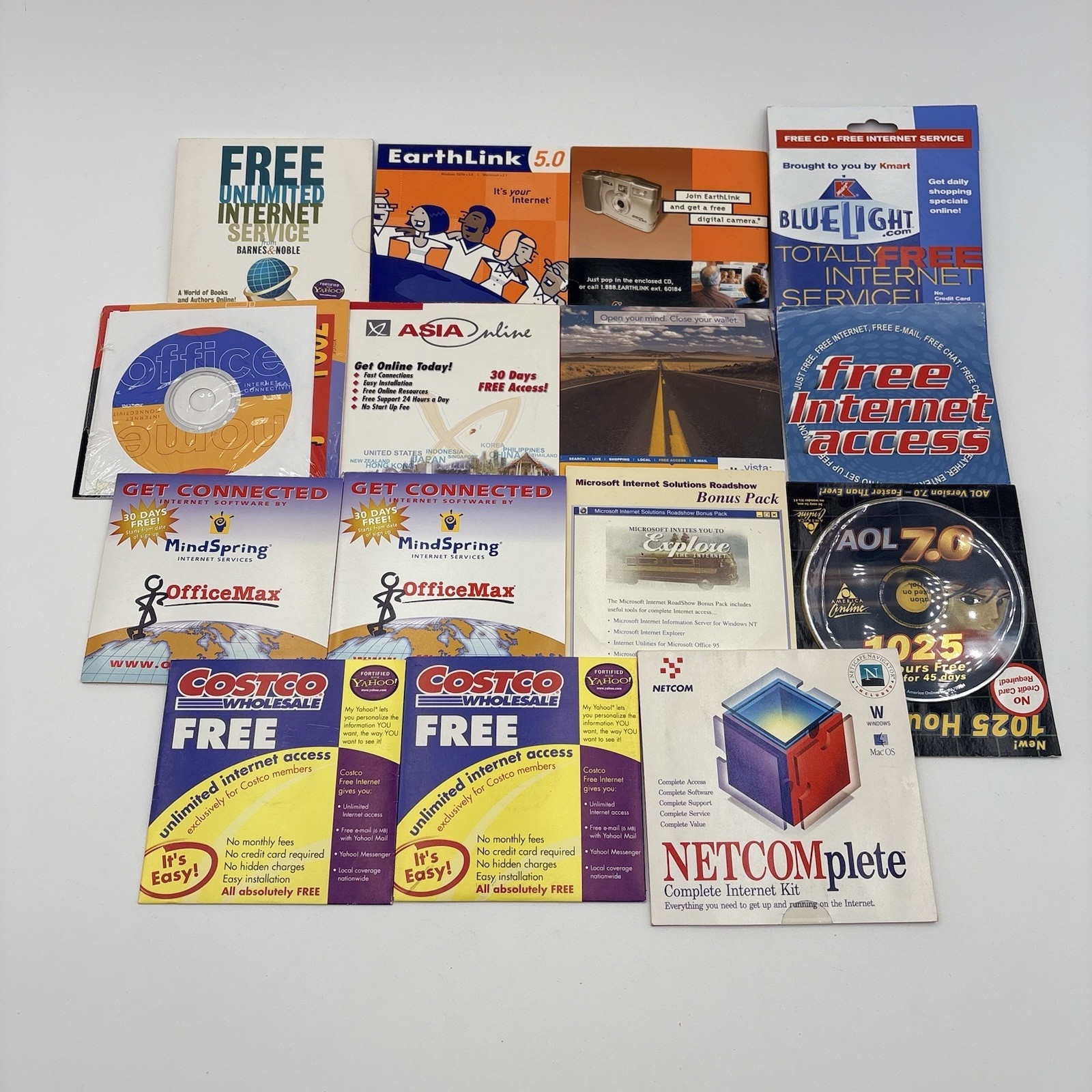 Vintage Internet CD Lot 15 AOL 7.0 EarthLink MindSpring Netcom Kmart Costco 90s