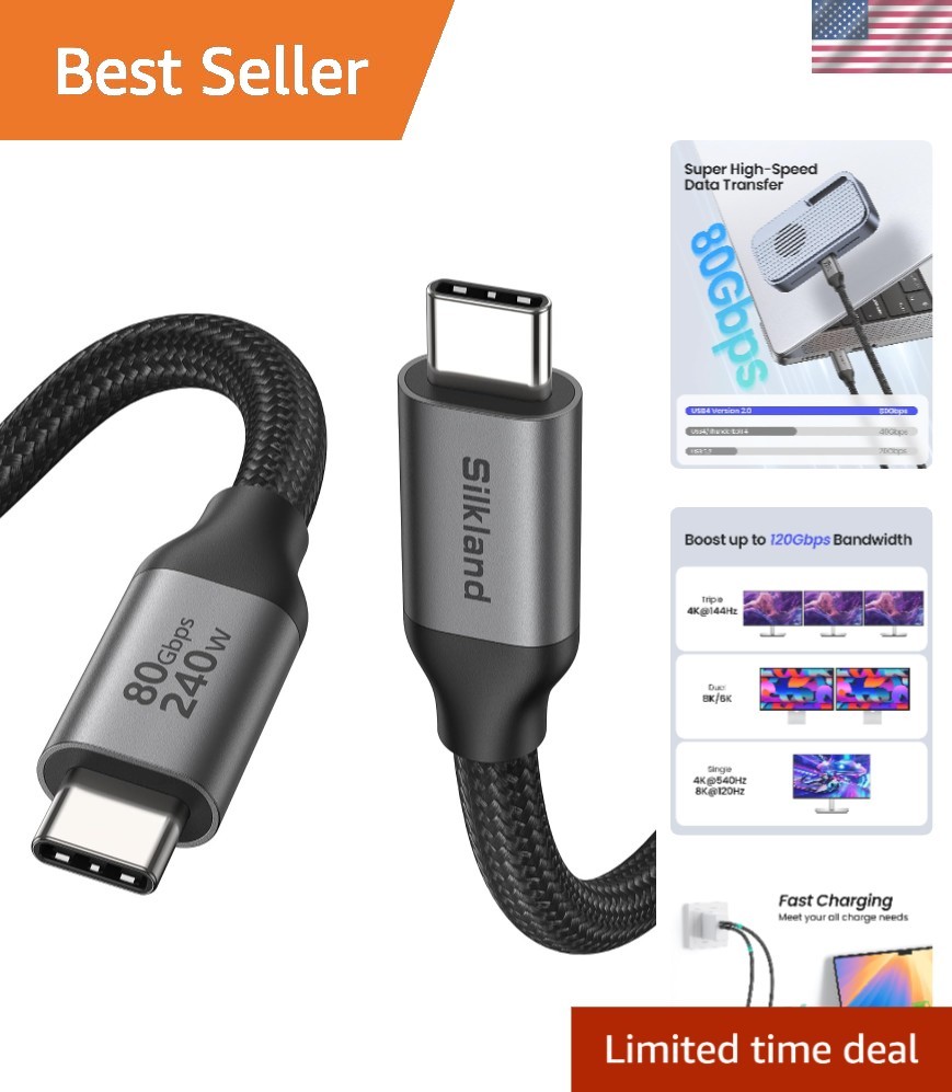 USB 4 Thunderbolt 5 Cable 10FT - 80Gbps Data & 240W Charging Excellence