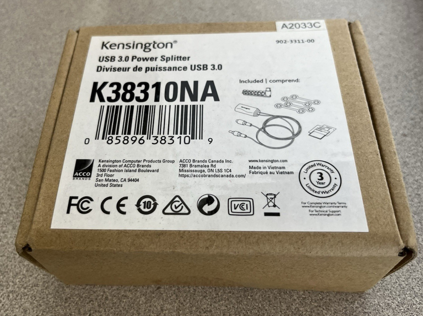 Kensington 60W USB-A Power Splitter for USB C/A Hybrid Docking Stations (K38310N