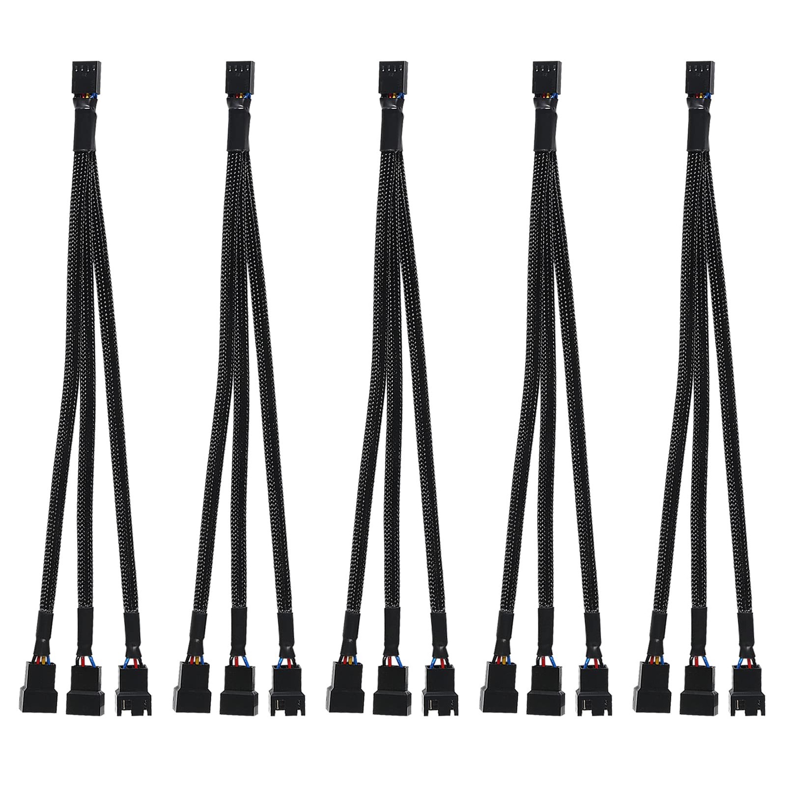 5pcs PWM Fan Splitter Cable 4-Pin Sleeved Braided Adapter Computer PC Fan Pow...