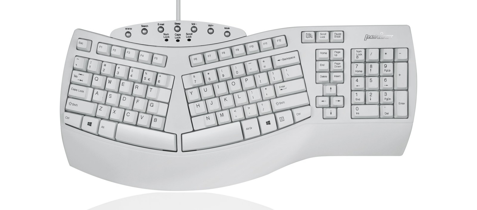 Perixx PERIBOARD-512W Ergonomic Split Keyboard White Wired Full-Size US Layout