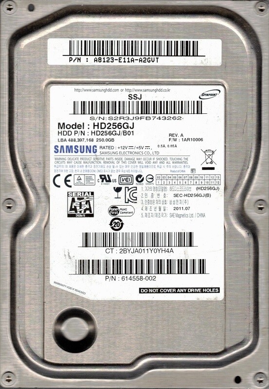 HD256GJ/B01 P/N: A8123-E11A-A2GVT Samsung 250GB