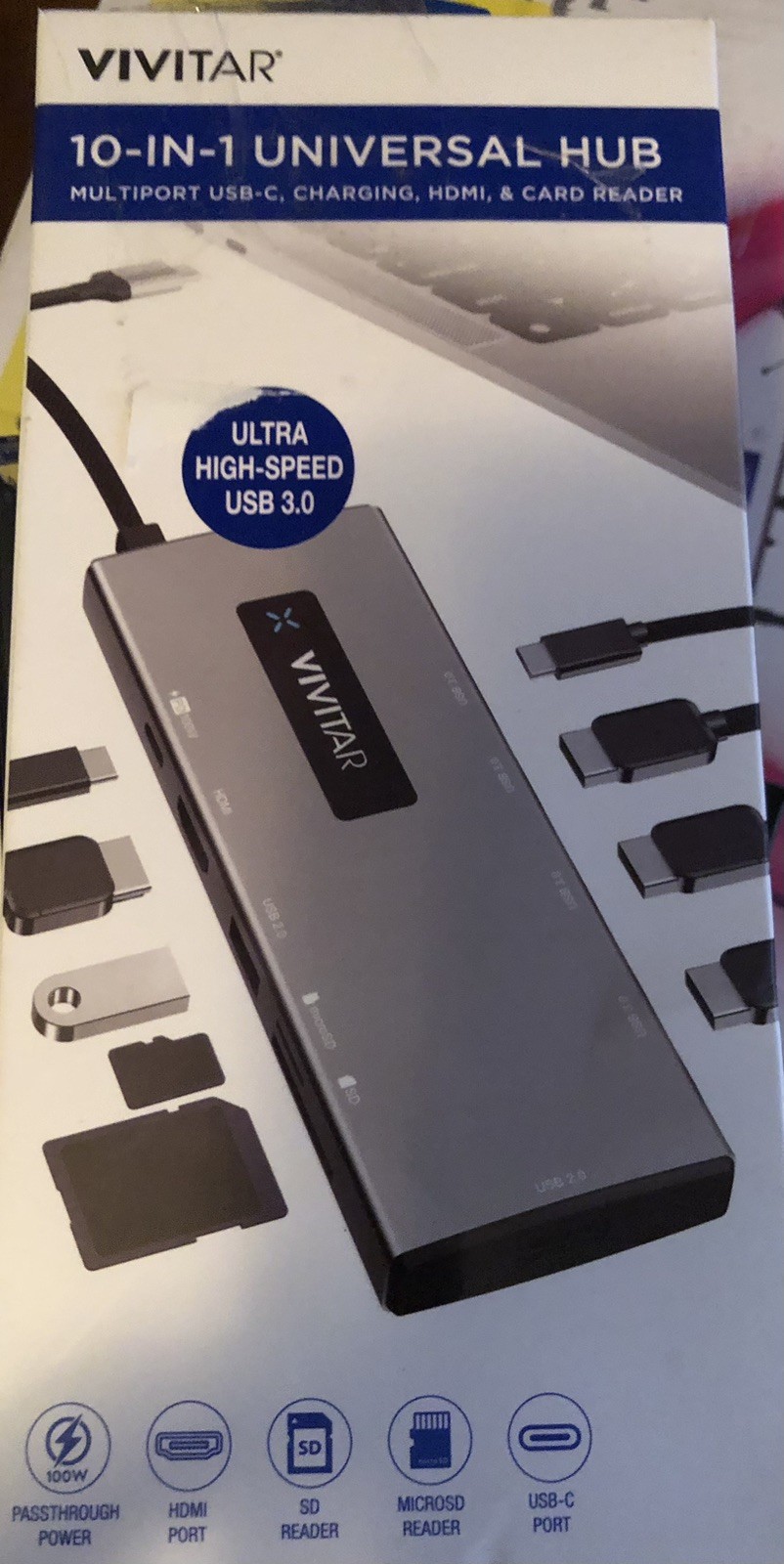 NEW - Vivitar 10-in-1 Universal Hub, USB C, HDMI, Charging, Card Reader New