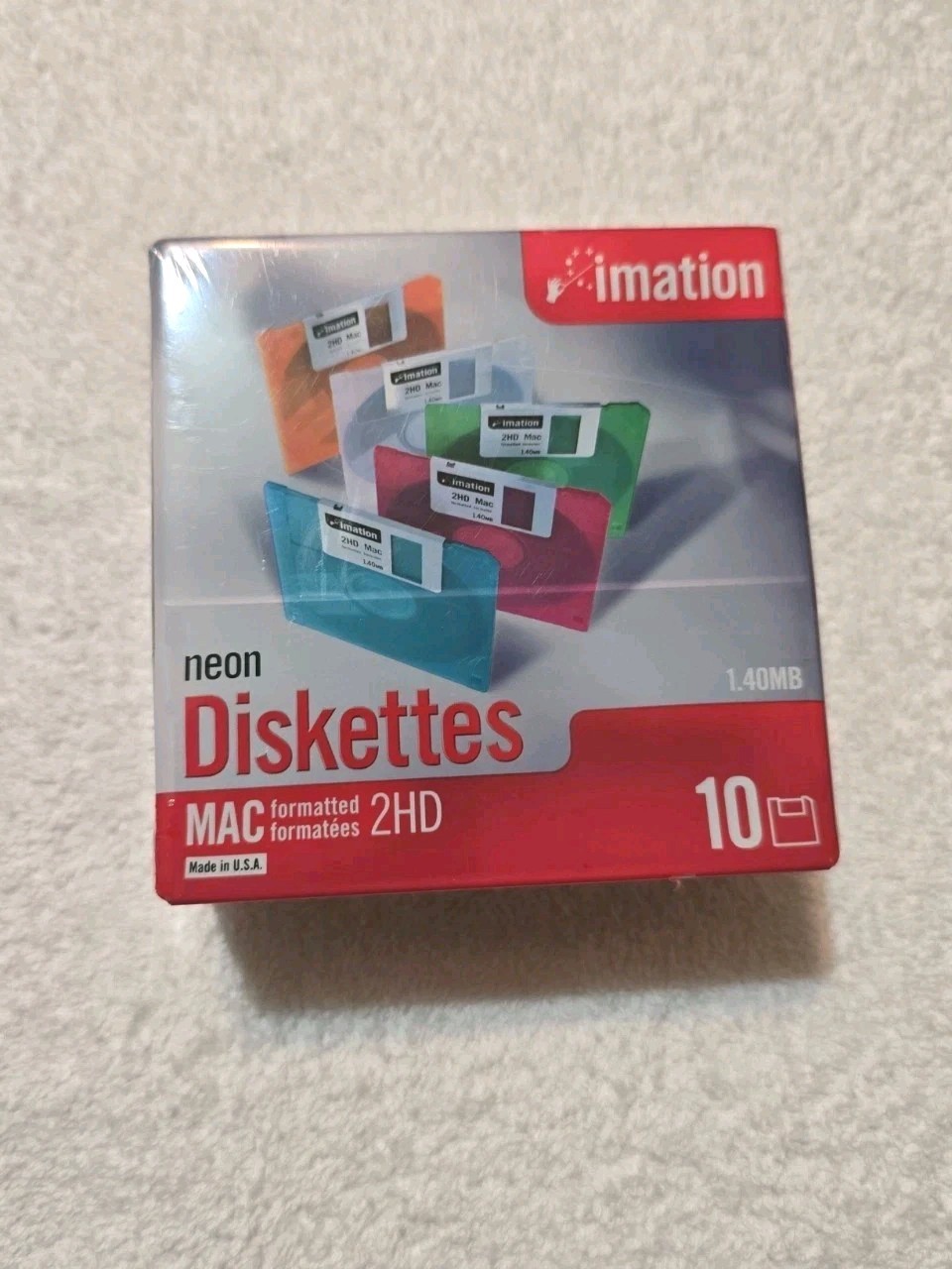 Imation 10 Neon Diskettes MAC Formatted 2HD 1.40 MB 3.5" Sealed Box Blank Media