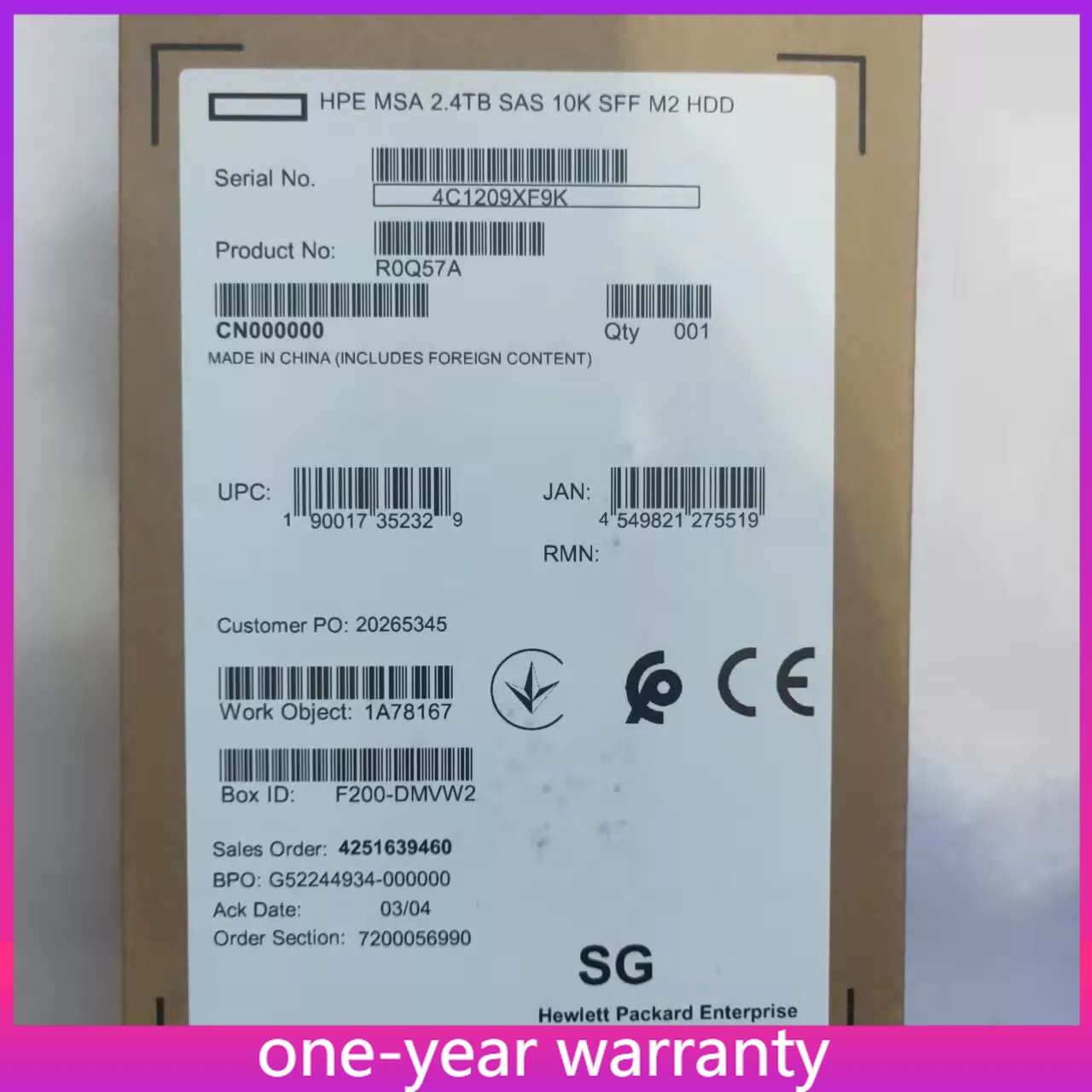 HPE P13247-001 2.4TB MSA  Internal 10K RPM 2.5'' SFF SAS M.2 (R0Q57A) Hard Drive