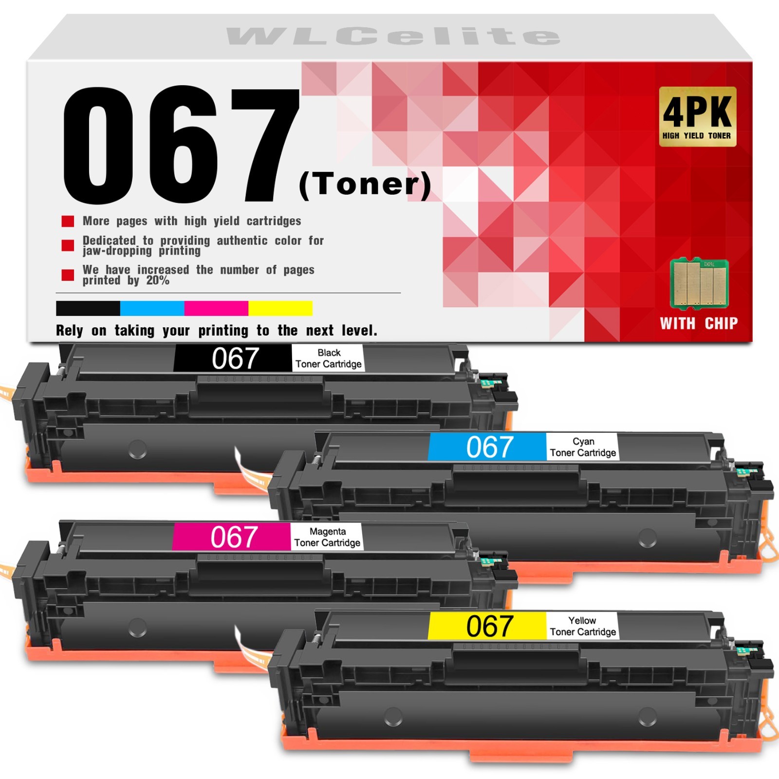 067 Toner Set 4-Pack for Canon LBP633Cdw MF654Cdw  MF656CDW MF656CDW