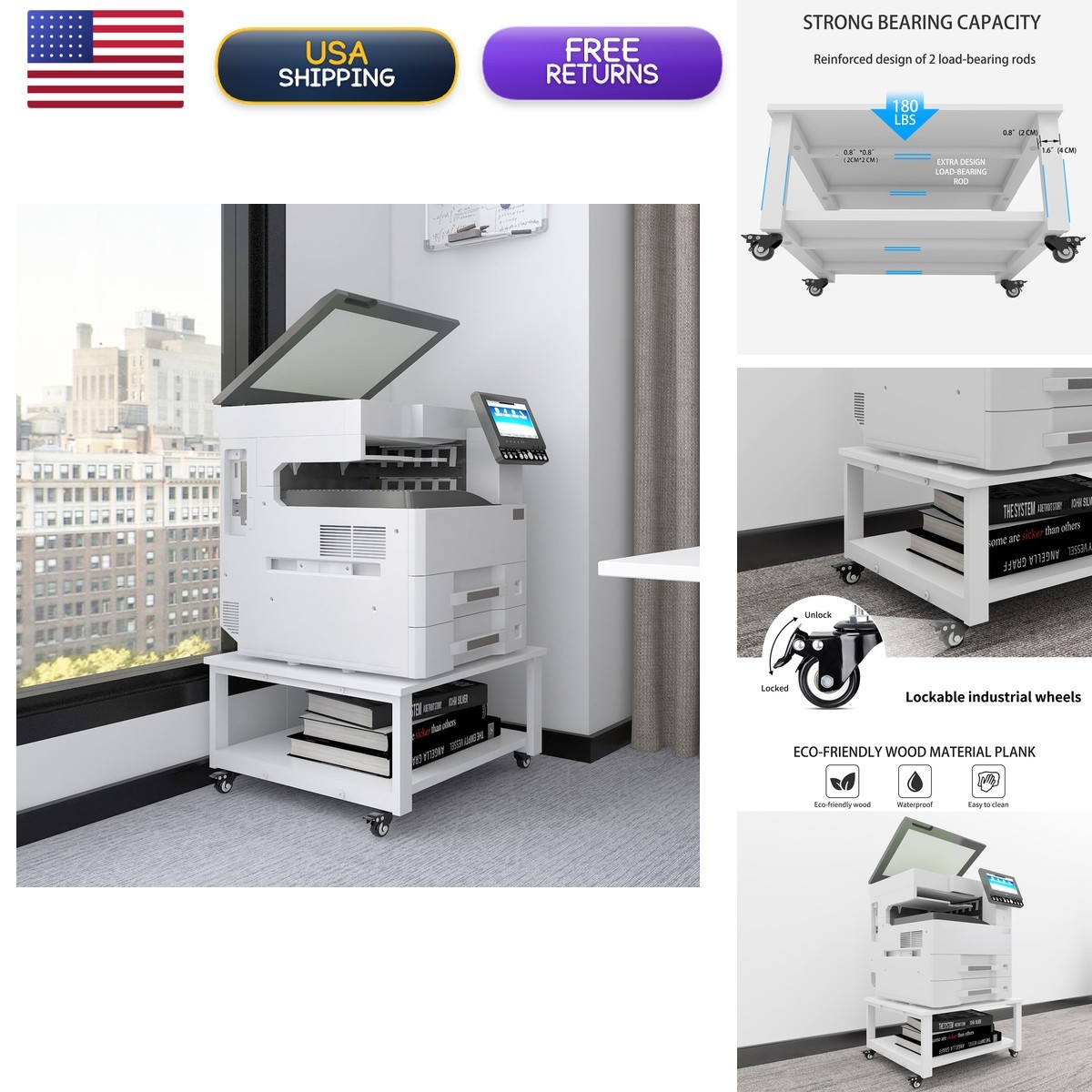 Natwind 2 Tier Laser Printer Stand 24''x24'' White