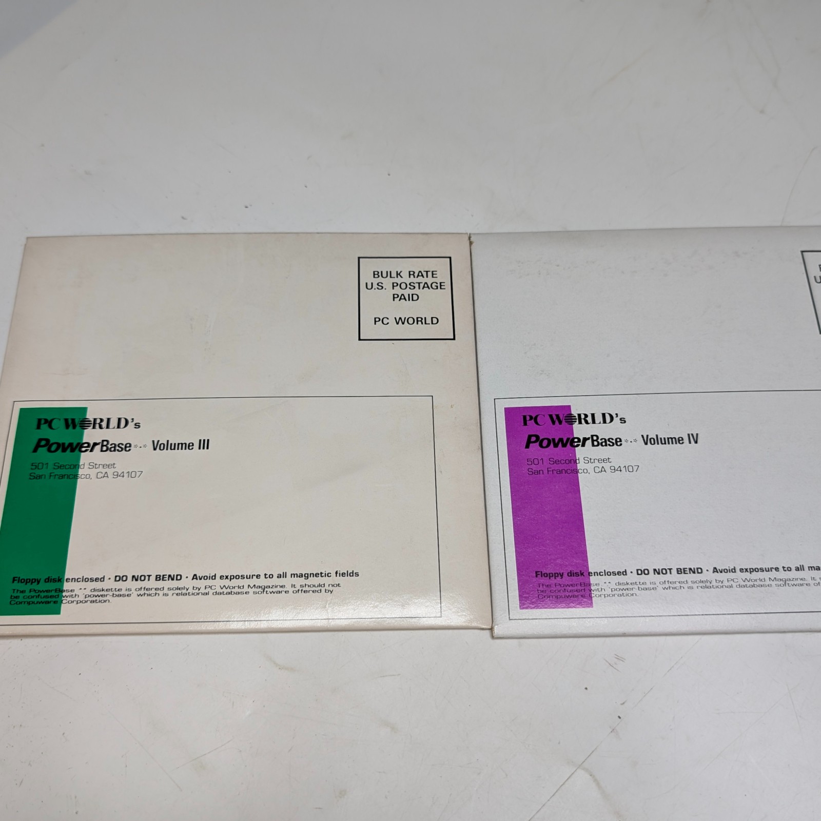 x2 LOT 1991 PC World PowerBase Vol III IV 5.25 Floppy Disk DOS Utility Software