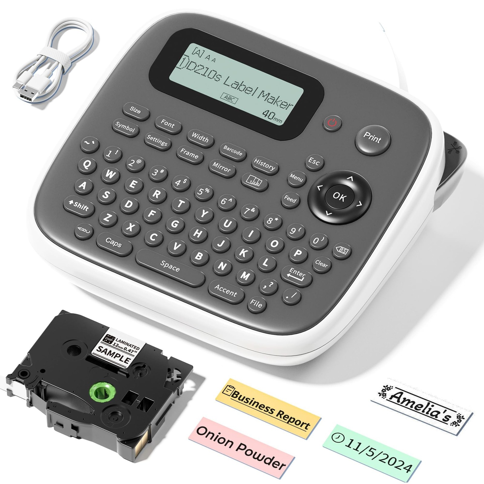 Label Maker Machine with Tape, Label Maker Waterproof Labels 12mm, D210s Lami...