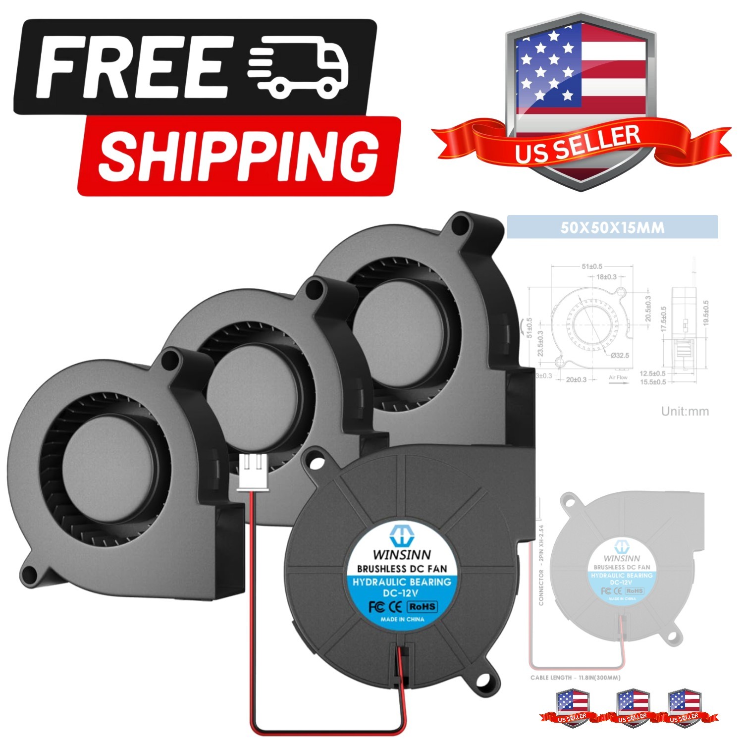 50mm 5015 Blower Fan 12V, 3D Printer 12 Volt Fans Blower Turbine Turbo Hydrau...