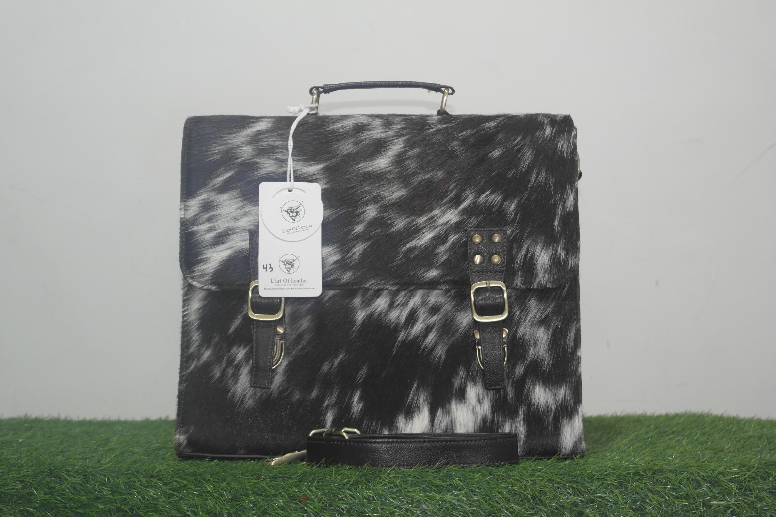 Handcrafted Western Style Hair on Hide Laptop Bag in Genuine Cowhide Leather
