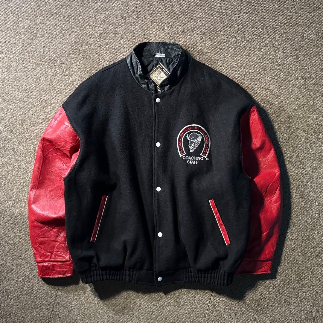 80s 90s US Vintage Canadian-Made Leather Hockey Jacket, Red