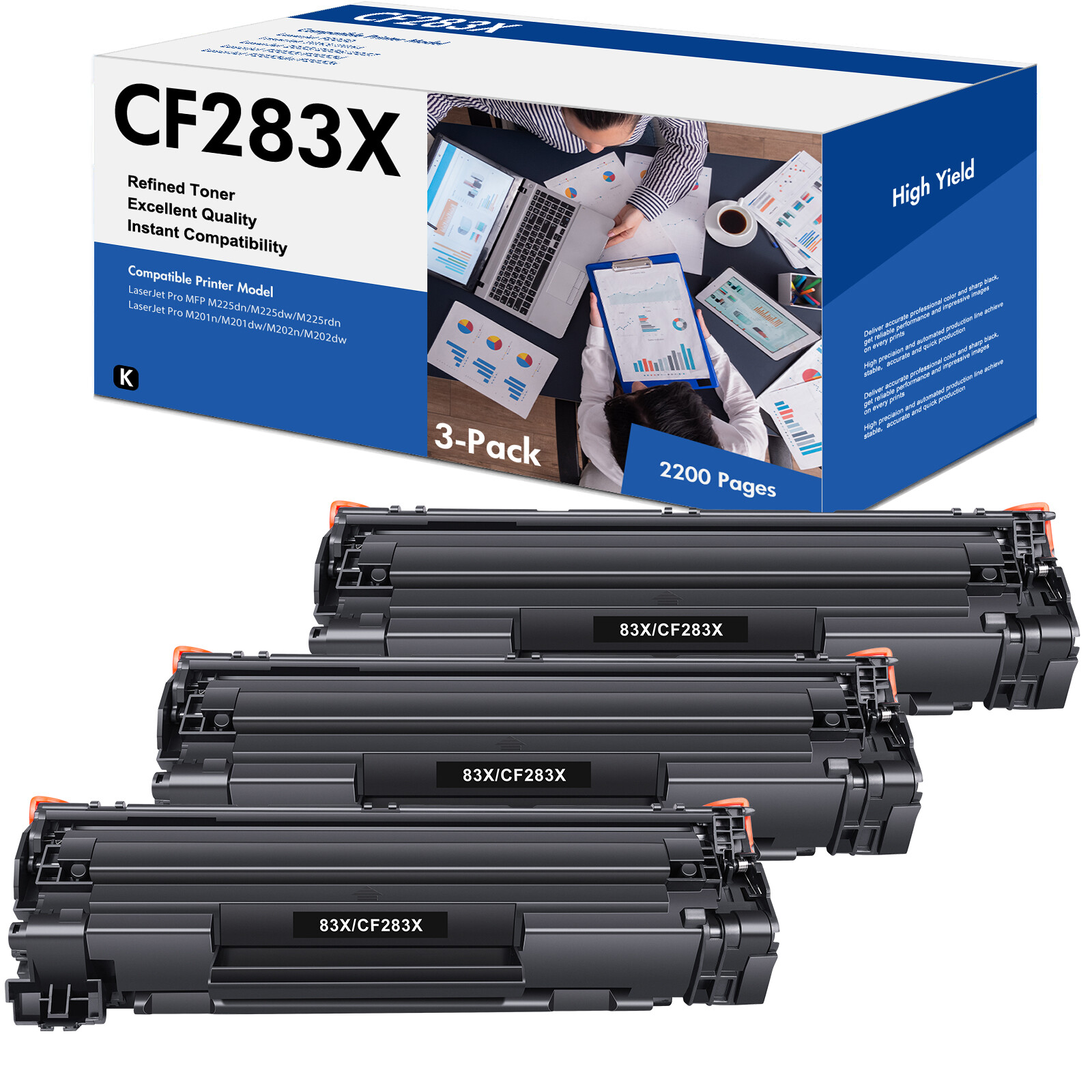 1-4PK CF283X Black Toner For HP 83X Toner LaserJet Pro MFP M225dn M201n M201dw
