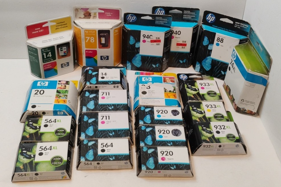 NEW Genuine HP Cartridges Sealed Lot Of 20 Various Colors & Printers