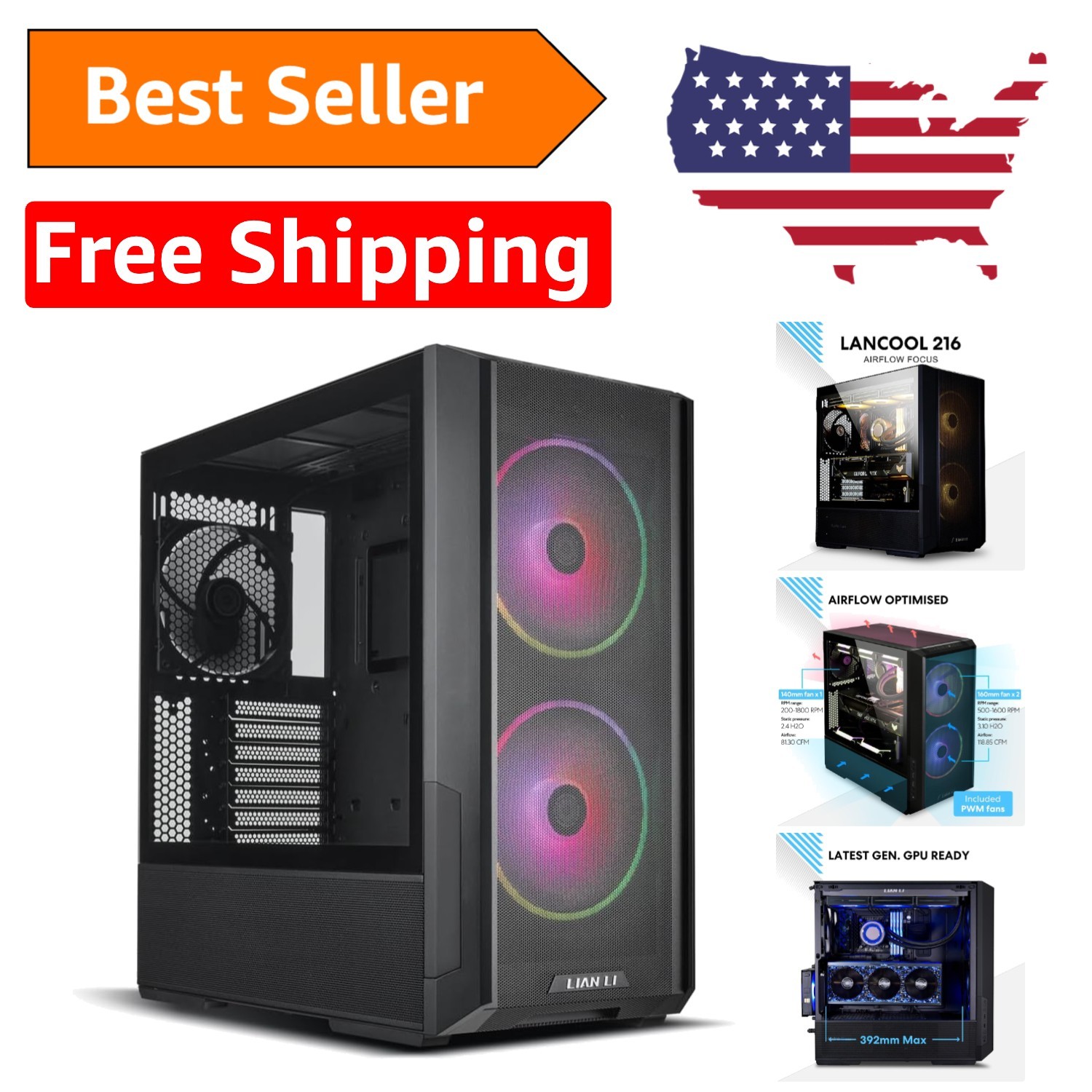 Stylish LANCOOL 216 RGB Black ATX Mid-Tower Case for High-Performance Builds