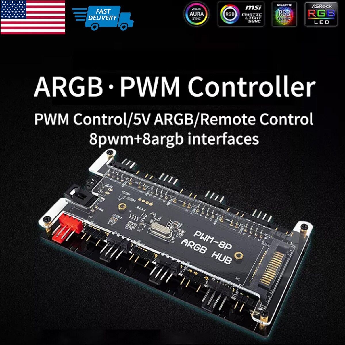 8 RGB / ARGB Strip Fan Controller Hub Splitter for Desktop Computer PC AURA SYNC