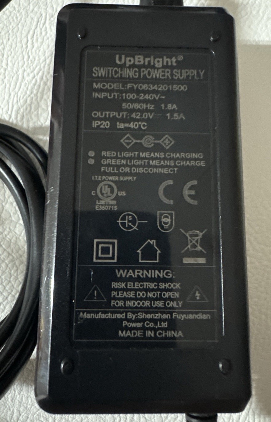 UpBright FY0634201500 AC Adapter, Output 42V - 1.5A - Tested - 