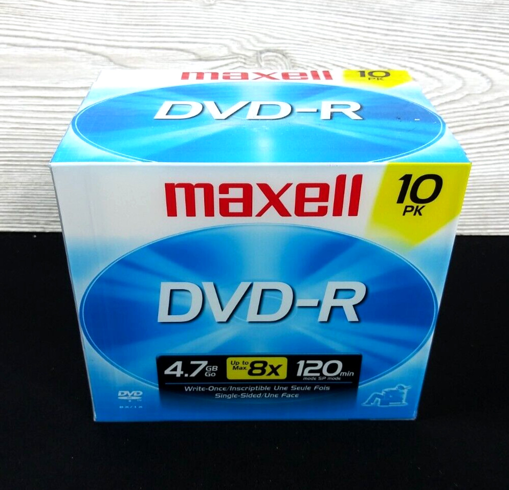 NEW Maxell DVD-R 10pk 4.7GB 8x 120mins. Write Once Single Sided Inscriptable