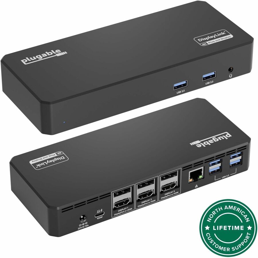 Plugable 12-in-1 USB C Triple Monitor Docking Station, Triple 4K Displays with