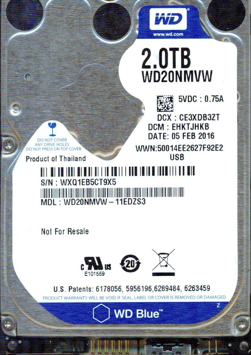 WD20NMVW-11EDZS3,  HHKTJHKB  WESTERN DIGITAL USB3 2TB FEB 2016  WX11
