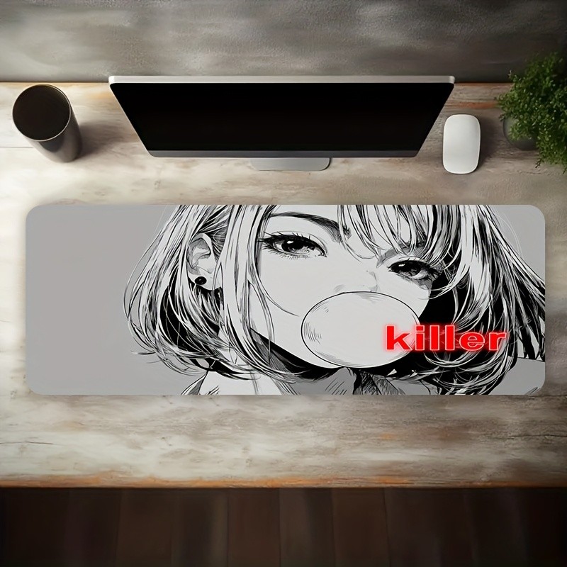 1pc Large Electronic Sports Gaming Mouse Pad, Black And White Style Bubble Gir