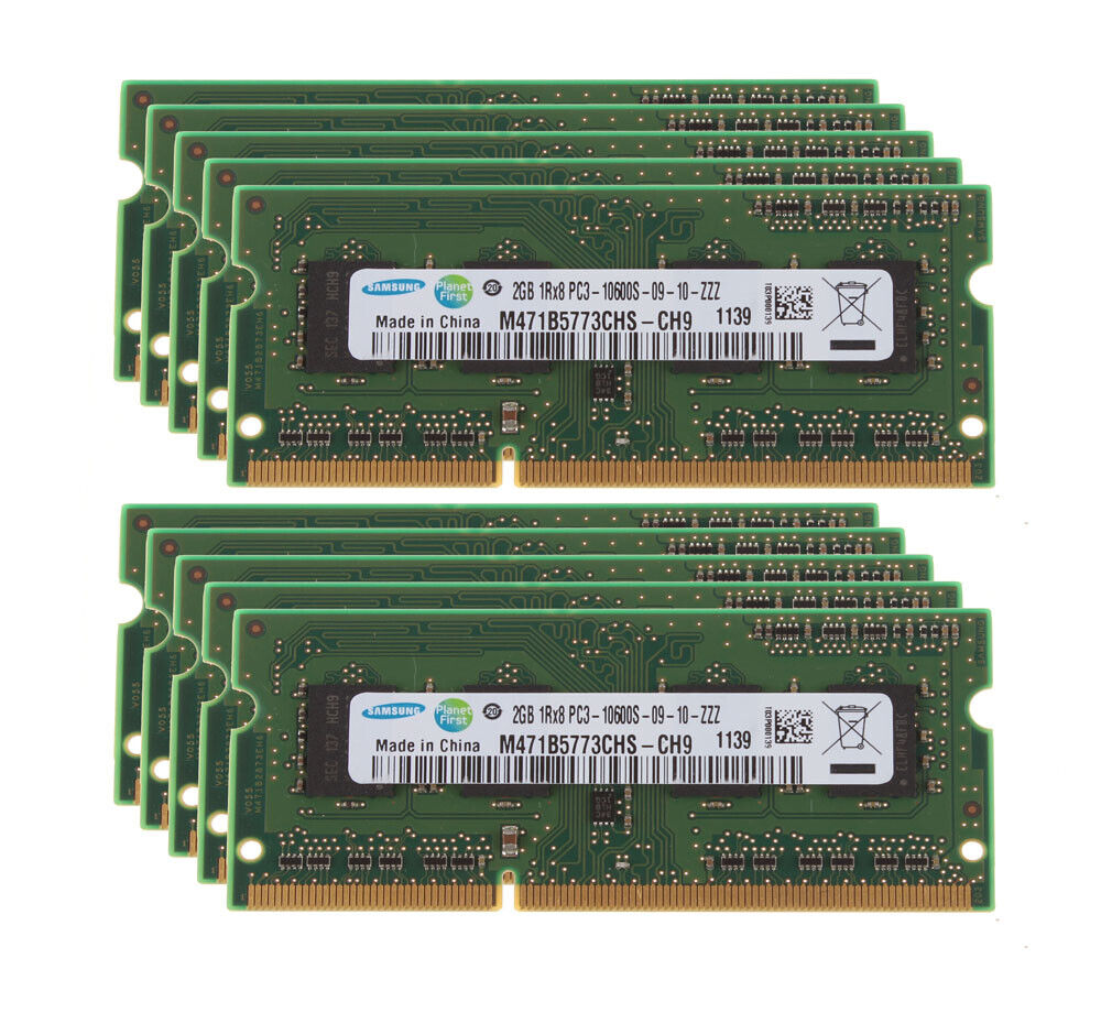 Samsung DDR3 20 GB RAM 10pcs 2 GB 1RX8 1333MHz PC3 10600S SODIMM Laptop Memory
