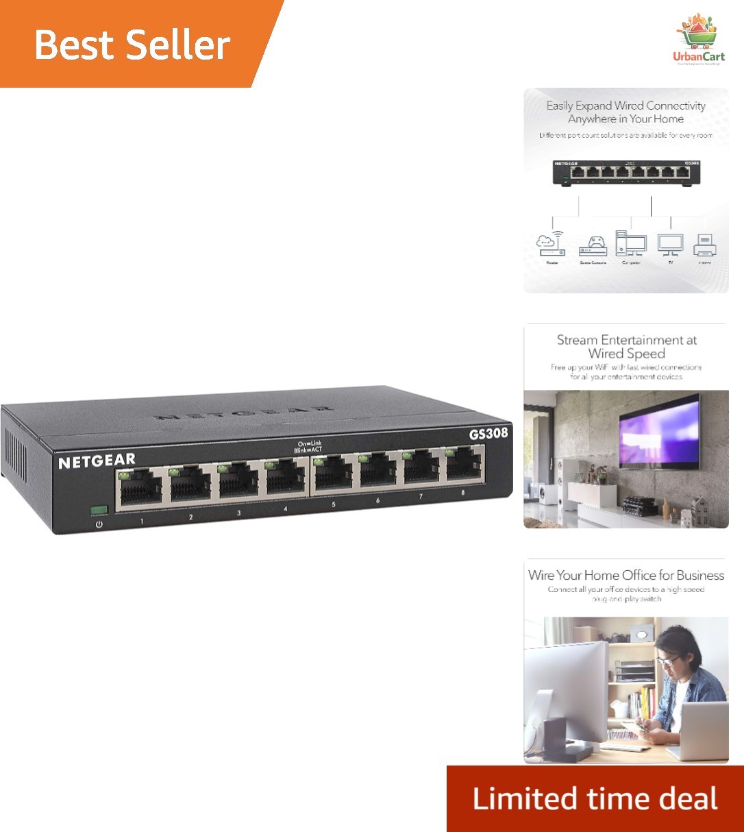 High-Speed 8-Port Gigabit Switch with Silent Operation - Ideal for Home Networks