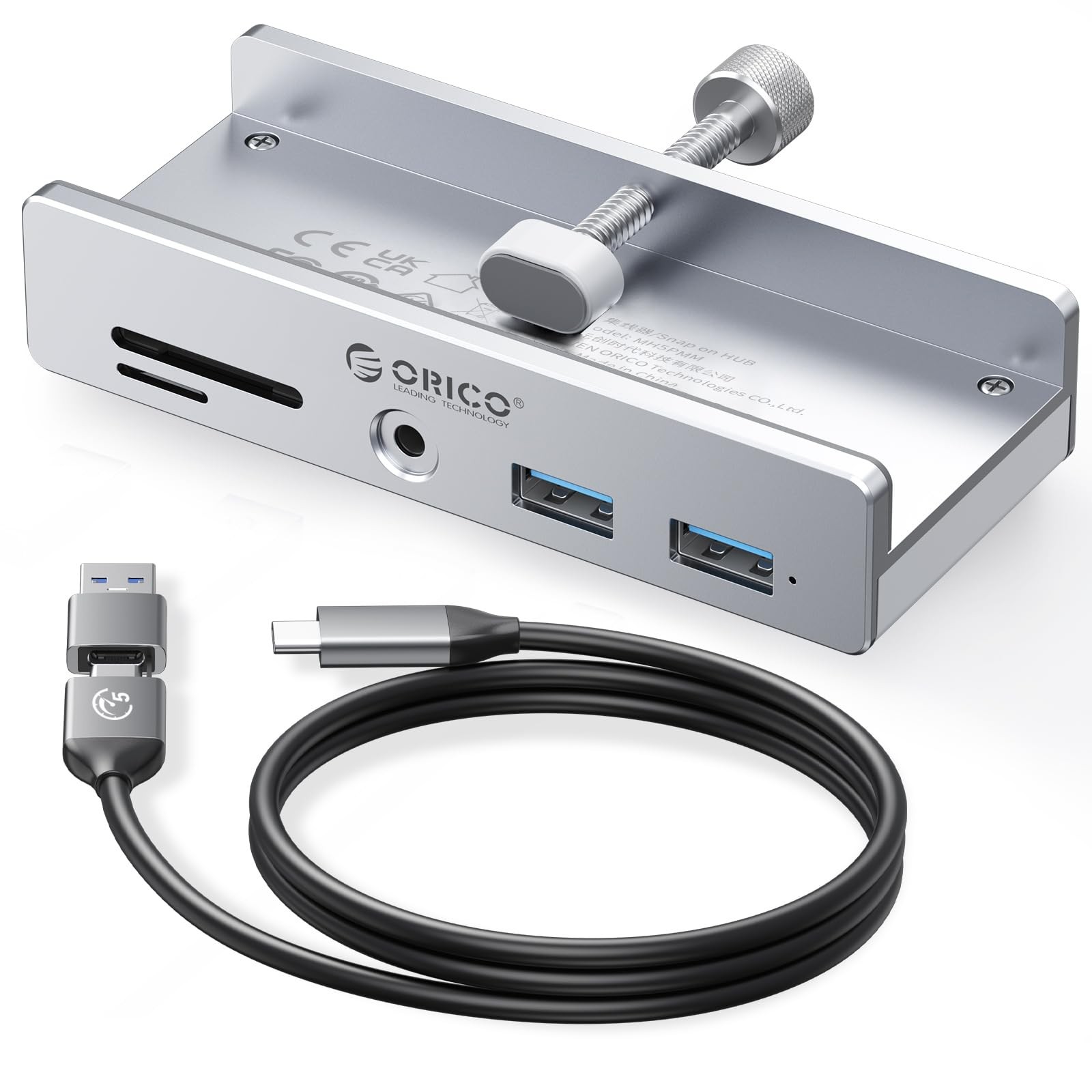 ORICO Clamp USB-C Hub 5-Port SD/TF 2x USB-A 3.5mm Audio Silver Japan Import