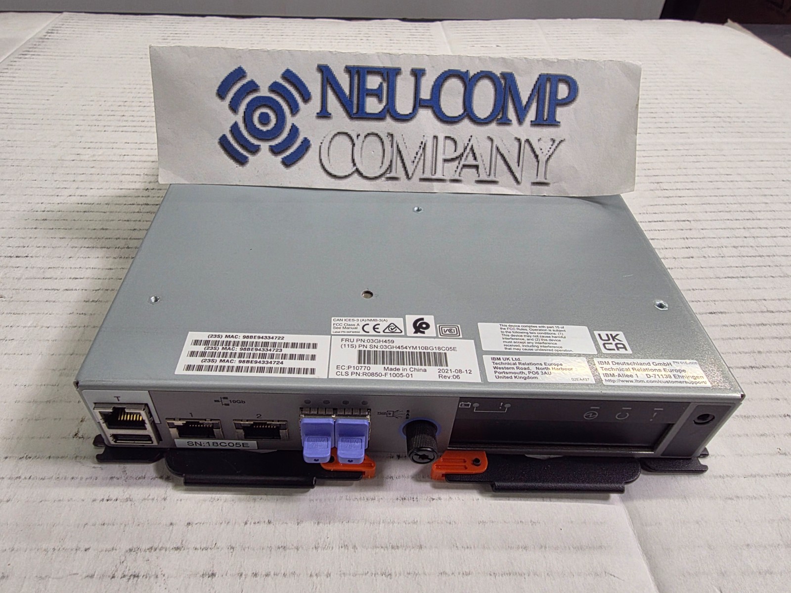 IBM P/N 03GH459 03GH454 2072-3N4 Storwize V5035 Node Controller
