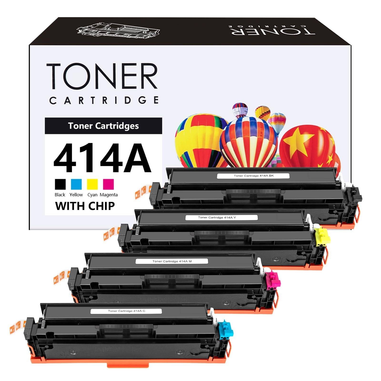 High-Yield 414A 414X Toner Cartridges 4-Pack w/ Chip, Color LaserJet Pro (CYMK)