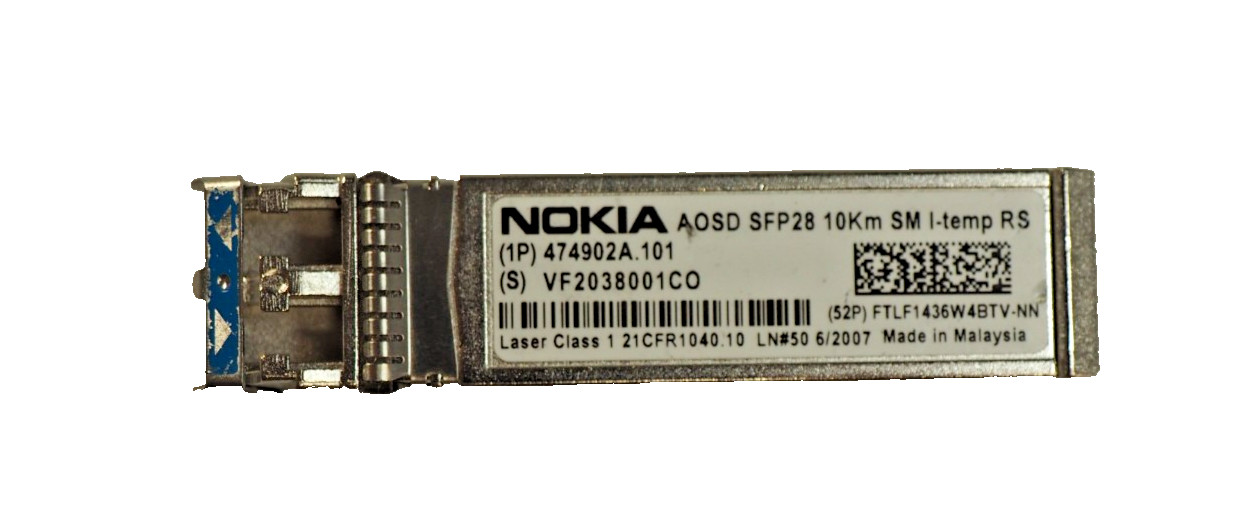 Lot of*10 Nokia AOSD SFP28 10Km SM I-TEMP RS 474902A.101 Optical Transceiver