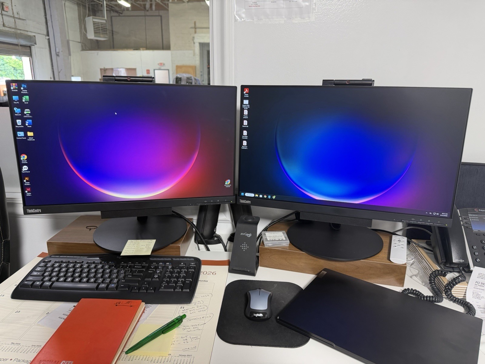 Lenovo ThinkCentre 24" IPS Monitor 1920x1080 Webcam Speakers Adjustable Stand