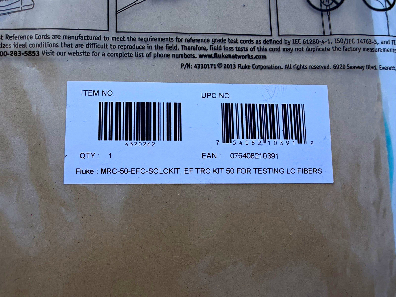 Fluke Networks 50ft LC-LC Duplex Fiber Optic Cable Aqua MRC-50-EFFC-SCLCKIT