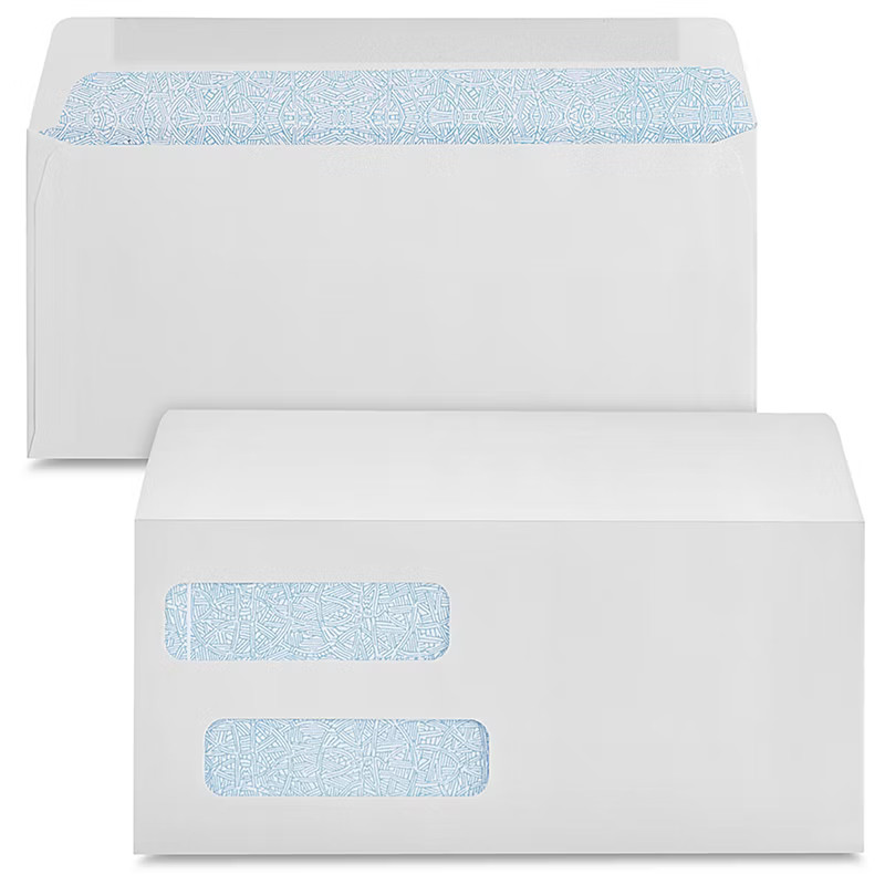 Pack of 500 #10 White Accounting Software Envelopes With Double Window - 4 1/8 X