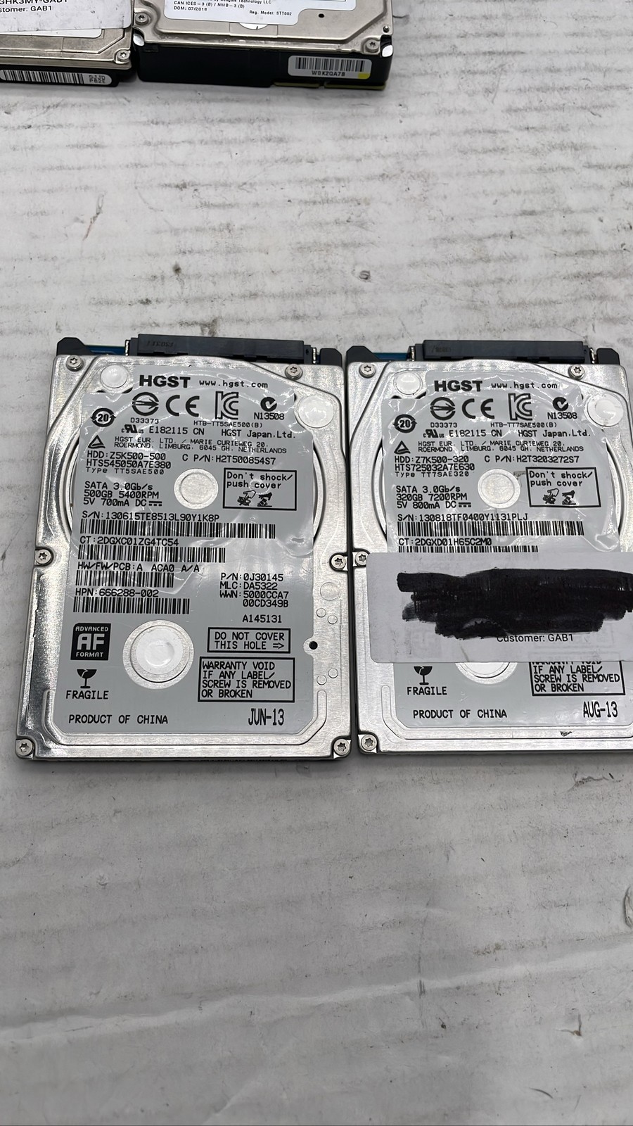 HGST Z5K500 500GB & Z7K500 320GB 2.5" SATA Laptop Hard Drives Lot Of 2