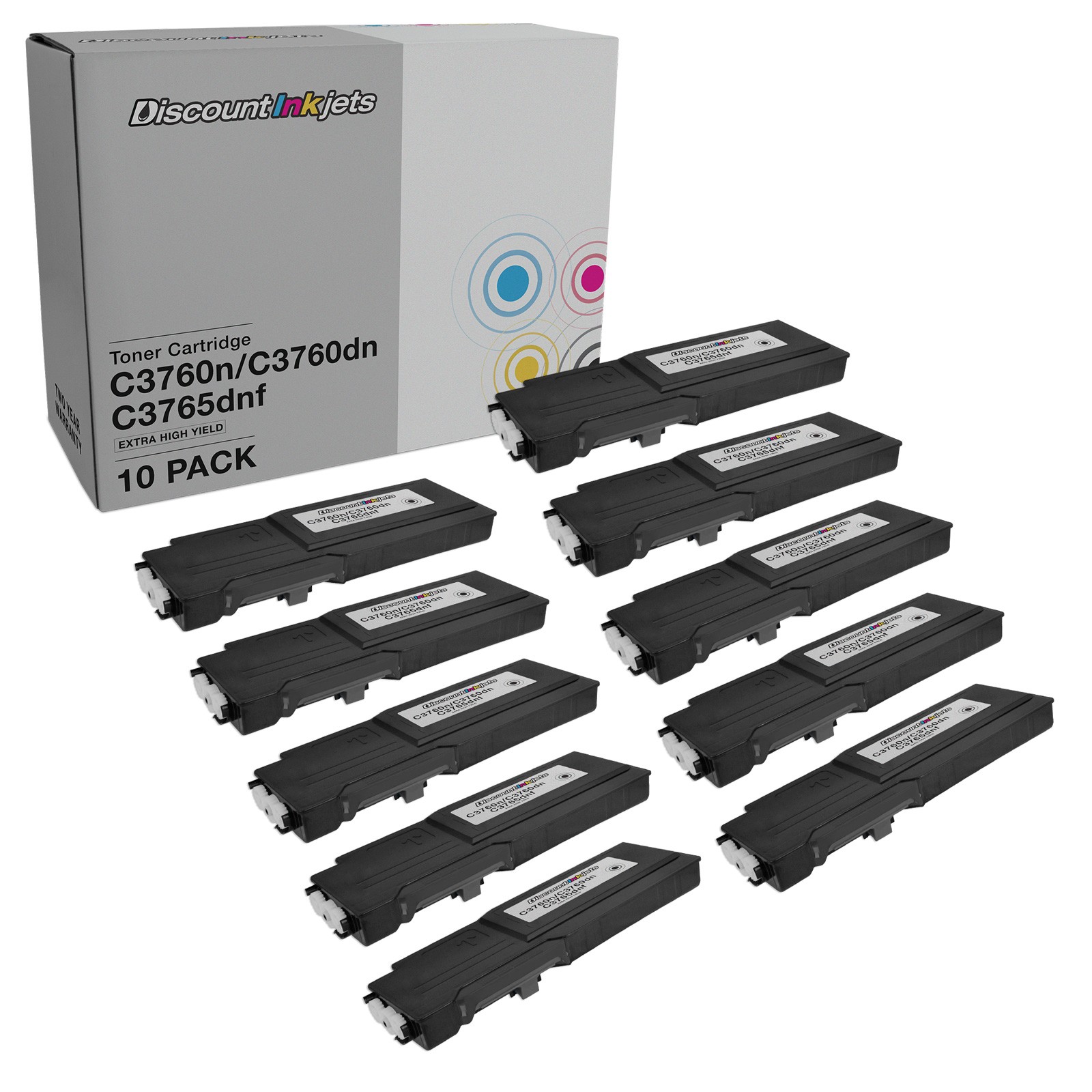10 3318429 W8D60 for Dell C3760 BLACK Extra HY Laser Toner Cartridge C3760 C3765