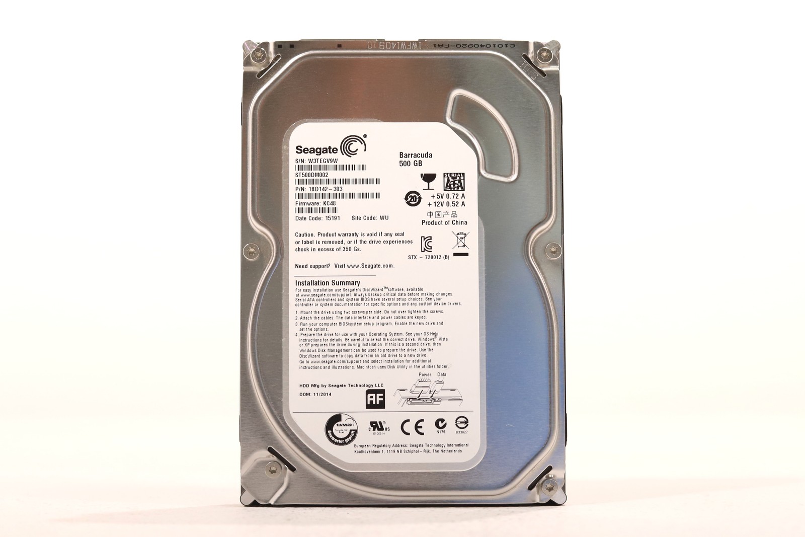Seagate ST500DM002 500GB 3.5" 6Gb/s 16MB 7.2K RPM SATA Hard Drive P/N:1BD142-303