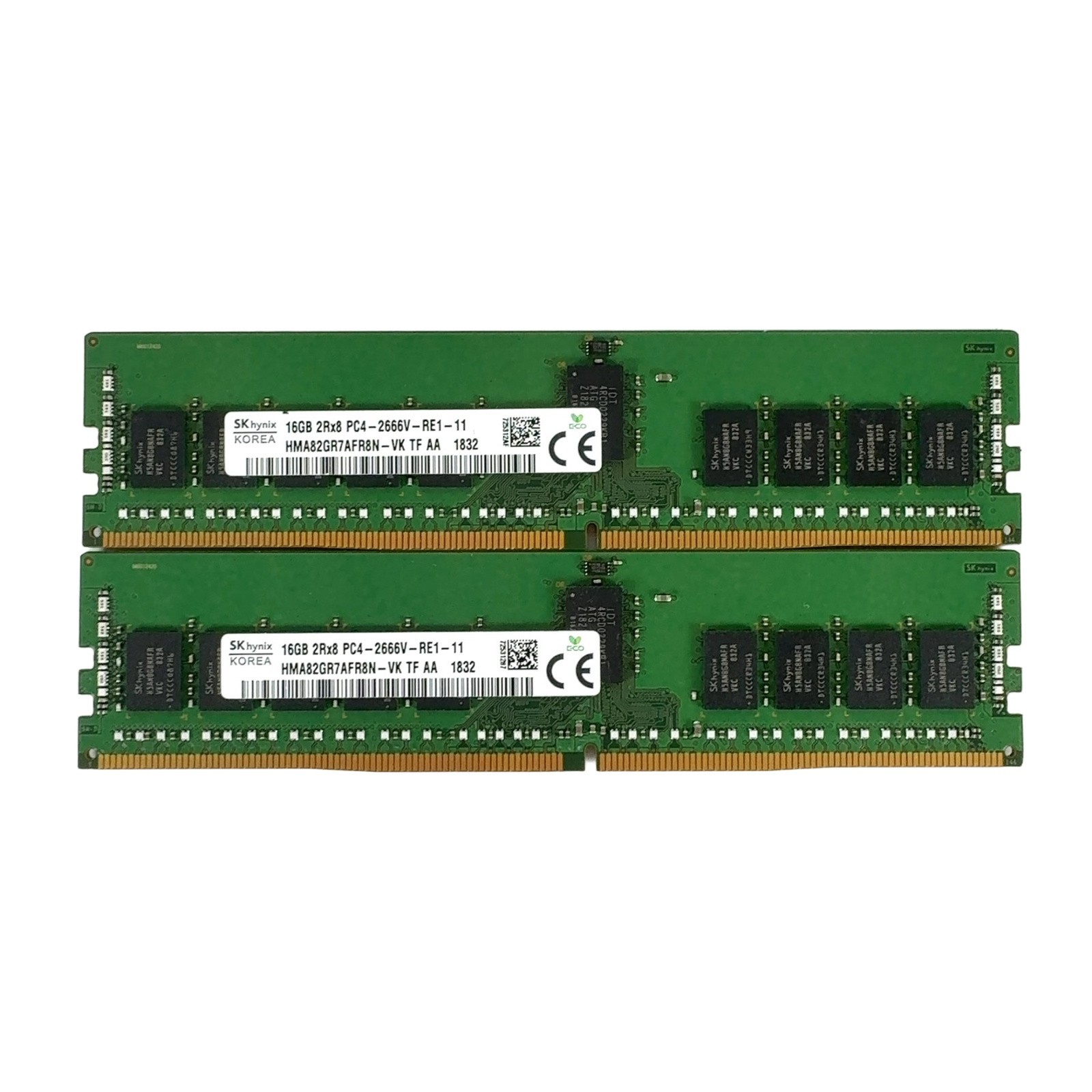 Lot of 2 SK Hynix 16GB DDR4 PC4-2666V ECC Server Memory HMA82GR7AFR8N-VK