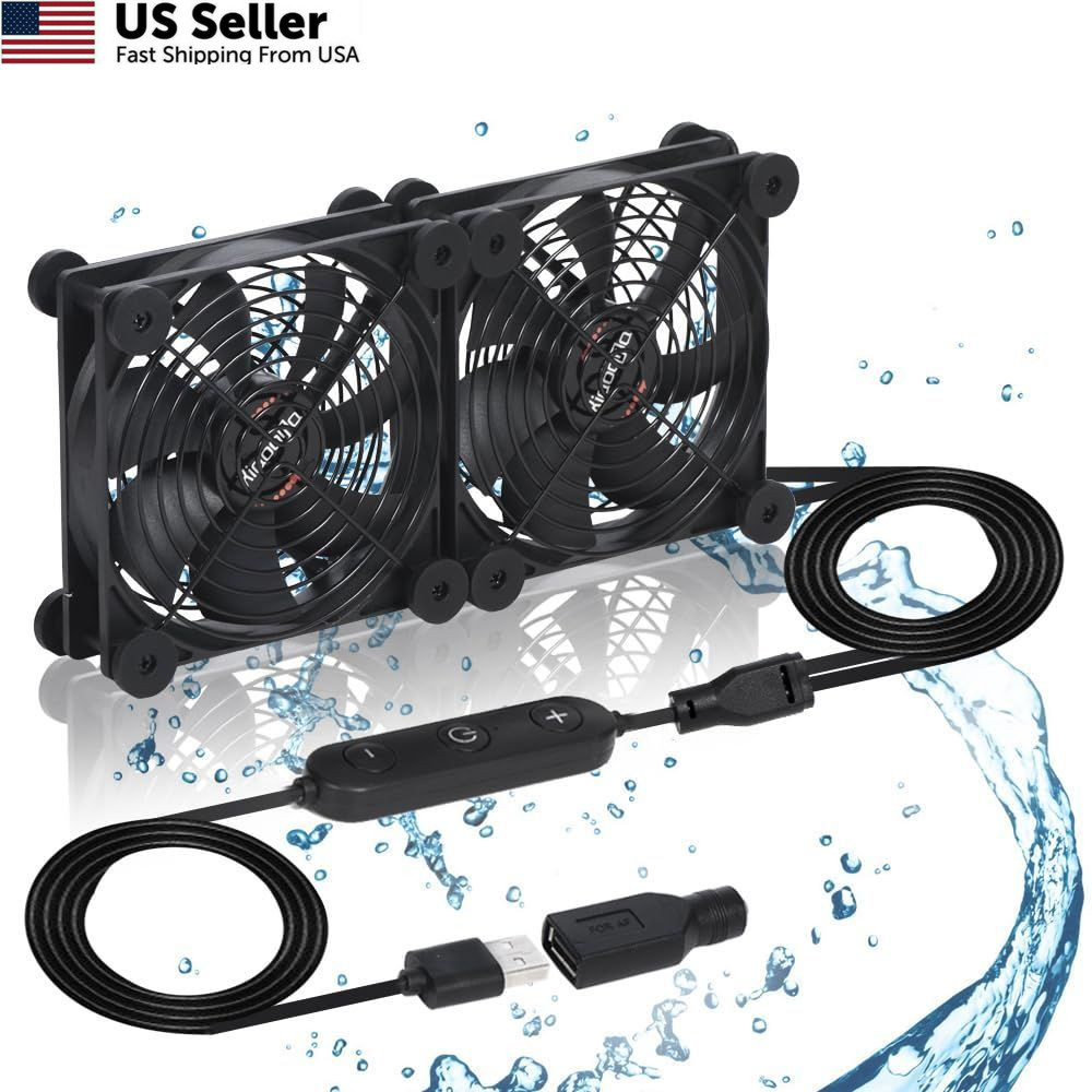 Dual 120mm USB Cooling Fan 10-Speed 5V/12V Waterproof for Router Xbox PC