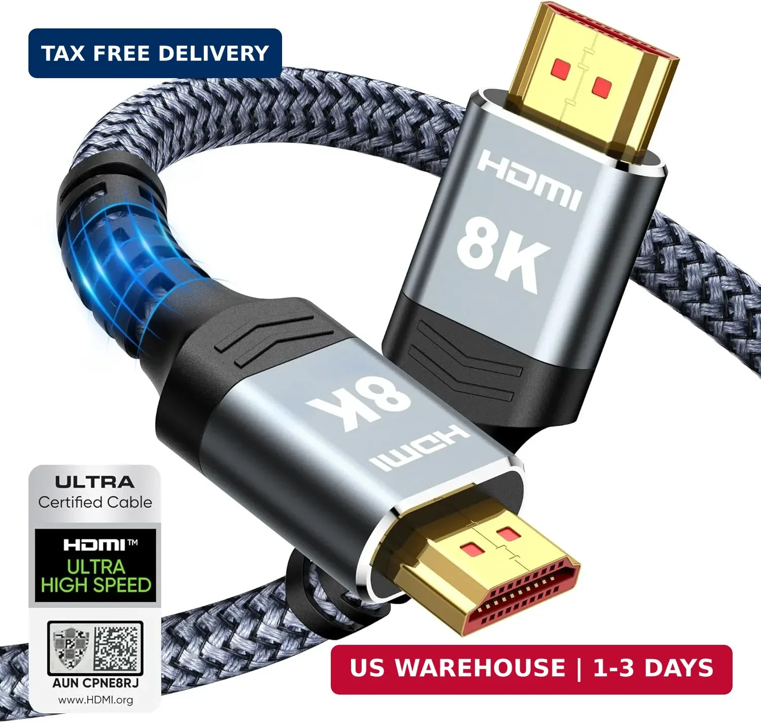 Highwings 8K 10K 4K HDMI Cable 48Gbps 6.6FT/2M, Certified Ultra High Speed